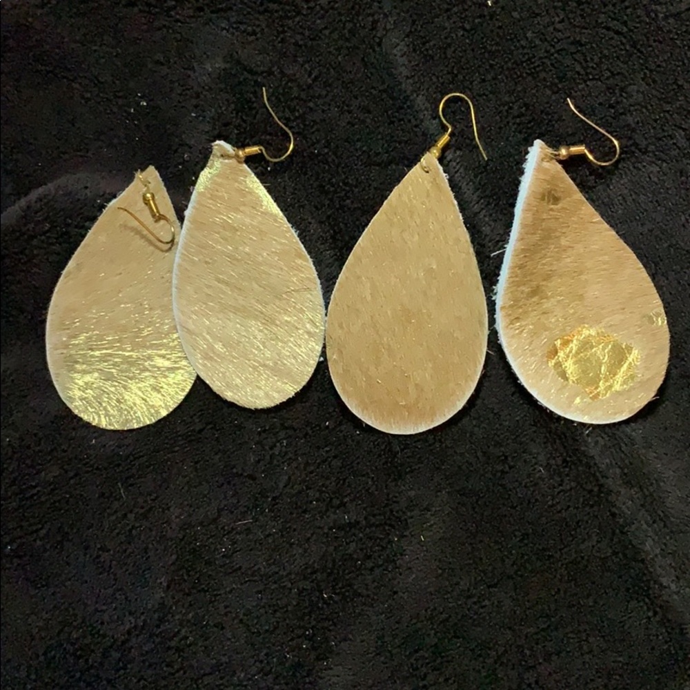 Tan Hair on Hide w/ Gold Leather Earrings